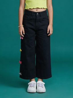 KiddoPanti - Girls Denim Flared Jeans With Bow-Black
