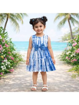 The Magic Wand - Woven Sleeveless Tie And Dye Dress With Bow - Blue