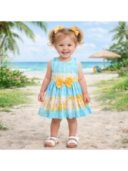 The Magic Wand - Woven Sleeveless Tie And Dye Dress With Bow - Turquoise