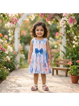 The Magic Wand - Woven Sleeveless Tie And Dye Dress With Bow - Peach