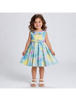 The Magic Wand - Woven Sleeveless Watercolour Tie And Dye Dress - Blue