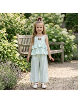 The Magic Wand - Woven Strappy Striped Ruffle Layered Co-Ord Set - Mint Green