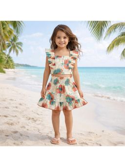 The Magic Wand - Ruffle Sleeves Floral Printed SmockingCo-Ord Set - Coral