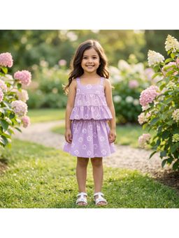 The Magic Wand - Strappy Floral Printed Flared Co-Ord Set - Lavender