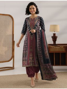 Libas - Womens Black Kurta with Salwar and Pant Dupatta (Set of 3)