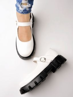 Shoetopia - Smart Casual Buckle Detailed White Loafers for Women & Girls