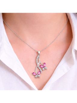 ZISTHI - 925 Sterling Silver Pink Stone Necklace