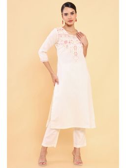 Soch - Women Off White Silk Embroidered Kurta (Set of 2)