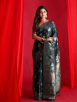 Beatitude - Green Banarasi Saree with Unstitched Blouse