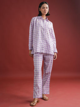 SAY - Lavender Check Printed Cotton Co-Ord (Set of 2)
