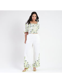 Madame - Printed White Cotton Blend Co-Ord (Set of 2)