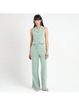 Madame - Women Green Solid Slit Co-Ord (Set of 2)