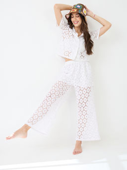 Globus - Women White Crochet Co-Ord (Set of 2)