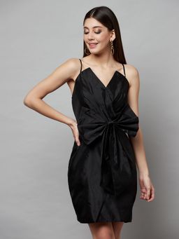 Attic Salt - Black Solid-Plain Oversized Knot Dress