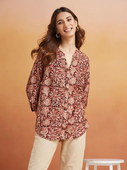 Fabindia - Brown Rayon Blend Printed Shirt