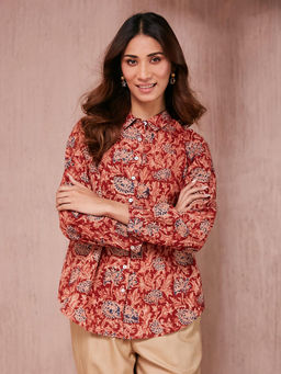 Fabindia - Red Cotton Kalamkari Printed Shirt