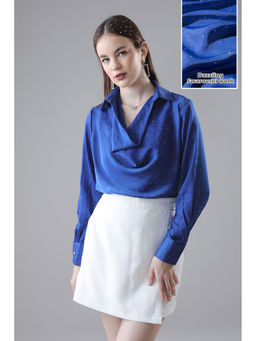 NEOFAA - Royal Blue Cowl Neck Swarovski Embellished Work Women's Top