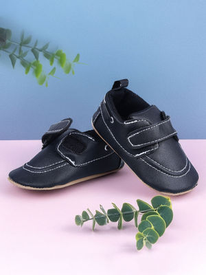 Baby Moo Solid Hookloop Stylish Leather Velcro Shoes - Black