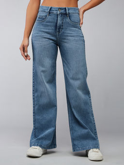 DOLCE CRUDO - Women Light Blue Wide-Leg Regular Length Stretchable Denim Jeans