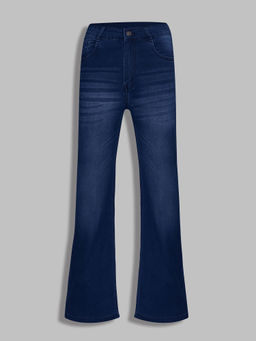 DOLCE CRUDO - Women Navy Blue Wide Leg Clean Look Regular Stretchable Denim Jeans