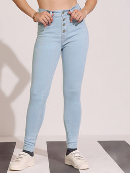 DOLCE CRUDO - Women Light Blue Skinny Distressed Regular Length Denim Jeans