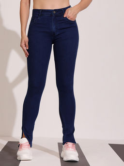 DOLCE CRUDO - Women Navy Blue Skinny Fit Cropped Denim Stretchable Jeans