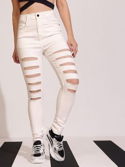 DOLCE CRUDO - Women White Skinny High Rise Regular Length Stretchable Denim Jeans