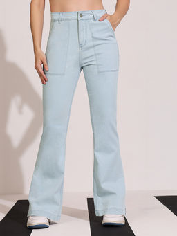 DOLCE CRUDO - Women Light Blue Bootcut Clean Look Regular Stretchable Denim Jeans