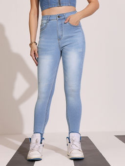 DOLCE CRUDO - Women Light Blue Regular-Length Stretchable Denim Skinny Jeans
