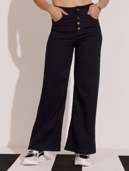 DOLCE CRUDO - Women Black Wide Leg High Rise Regular Stretchable Denim Jeans