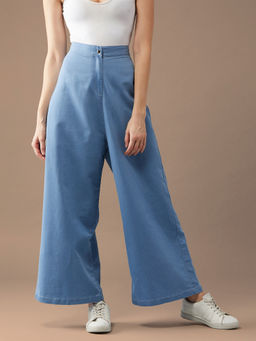 DOLCE CRUDO - Women Blue Flared Wide-Leg Regular Length Non Stretchable Denim Jeans