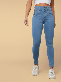 DOLCE CRUDO - Women Blue Skinny High Rise Clean Look Regular Length Denim Jeans