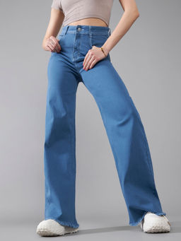 DOLCE CRUDO - Women Blue Wide-Leg High-Rise Regular-Length Stretchable Denim Jeans