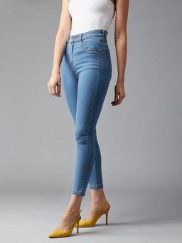 DOLCE CRUDO - Women Blue Solid Skinny Cropped Solid Stretchable Denim Jeans