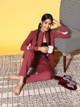 Sweet Dreams - Women Solid Track Suit Red (Set of 2)