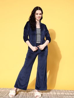 Sweet Dreams - Women Solid Track Suit Navy Blue (Set of 2)