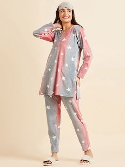 Sweet Dreams - Women Printed Pyjama Kurti Top Grey (Set of 2)