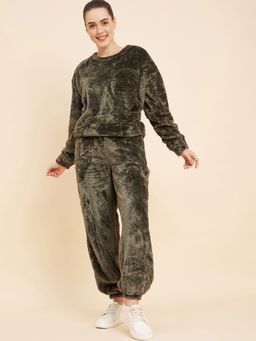 Sweet Dreams - Women Solid Track Suit Green (Set of 2)