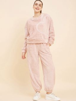 Sweet Dreams - Women Solid Track Suit Pink (Set of 2)