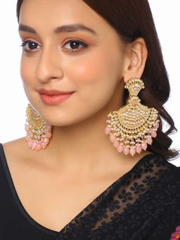VIRAASI - Gold Plated Pink Pearl Kundan Beaded Ethnic Dangle Earring