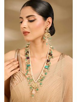 VIVINIA By Vidhi Mehra - Gold Plated Pearl Multitone Polki Necklace with Earrings