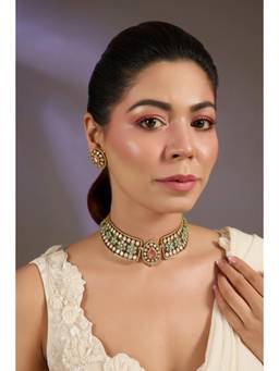 VIVINIA By Vidhi Mehra - Gold Plated Elysian Floral Kundan Necklace with Earrings