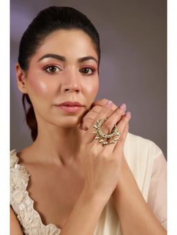 VIVINIA By Vidhi Mehra - Gold Plated Crescent Kundan Statement Ring