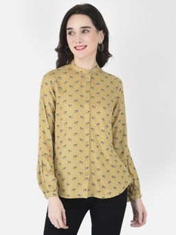 CRIMSOUNE CLUB - Women Dark Khaki Printed Shirt
