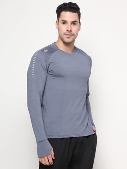 Dida - Men Stretchable Athletic-Fit Regular Full-Sleeve Sports T-Shirt Grey