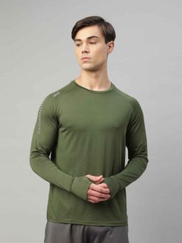 Dida - Men Stretchable Athletic-Fit Regular Full-Sleeve Sports T-Shirt Olive