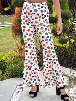 Tandul - Floral Printed Off White Pant