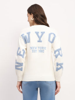Global Republic - Off White Viscose Blend Embroidered Crew Neck Sweater