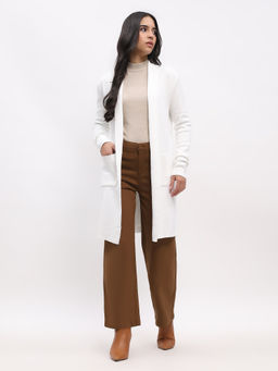 Global Republic - White Viscose Blend Solid Shawl Collar Winter Shrug