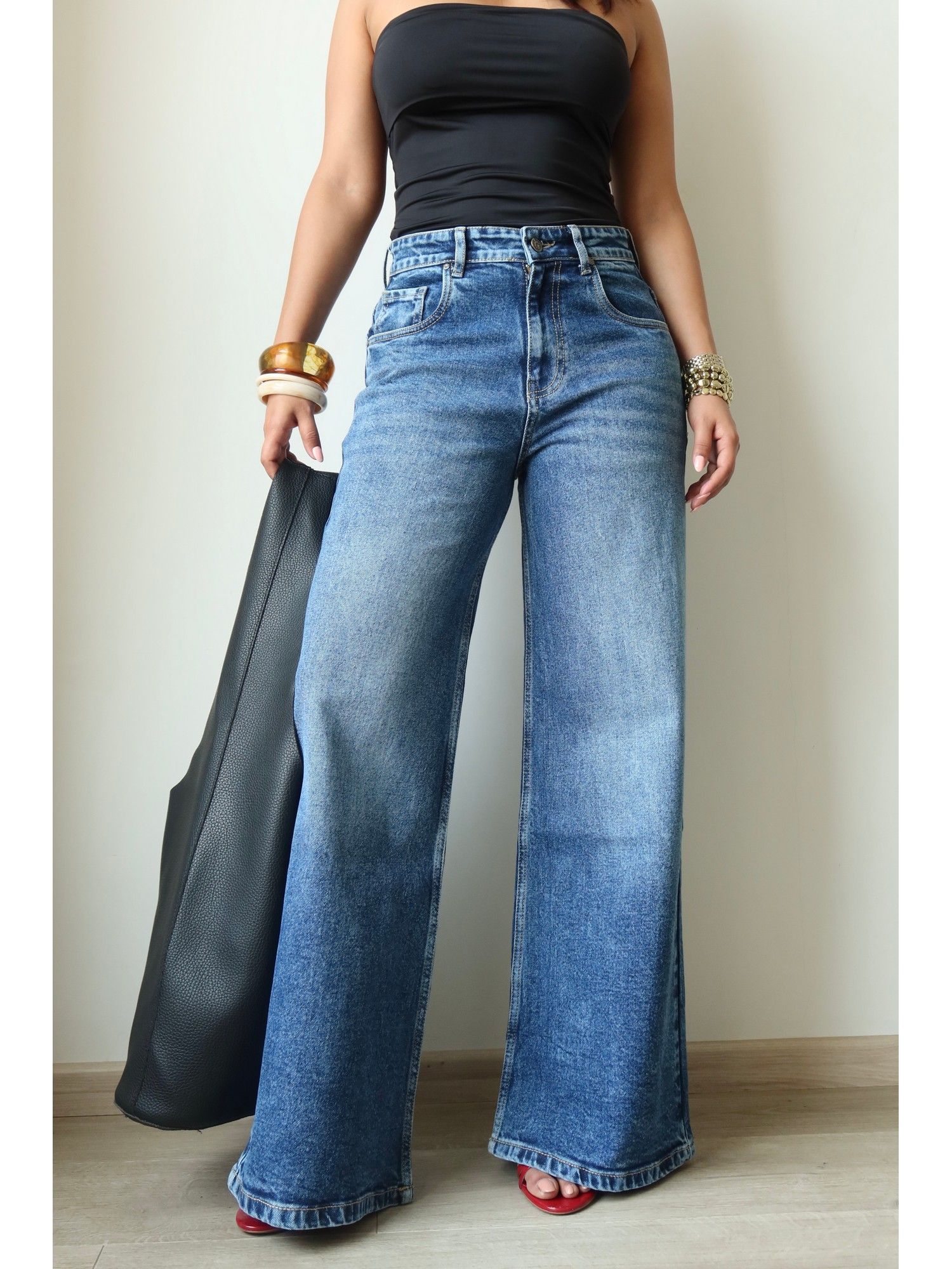 Dark Horizon Stone Wash Wide Leg Blue Jeans-picture-26